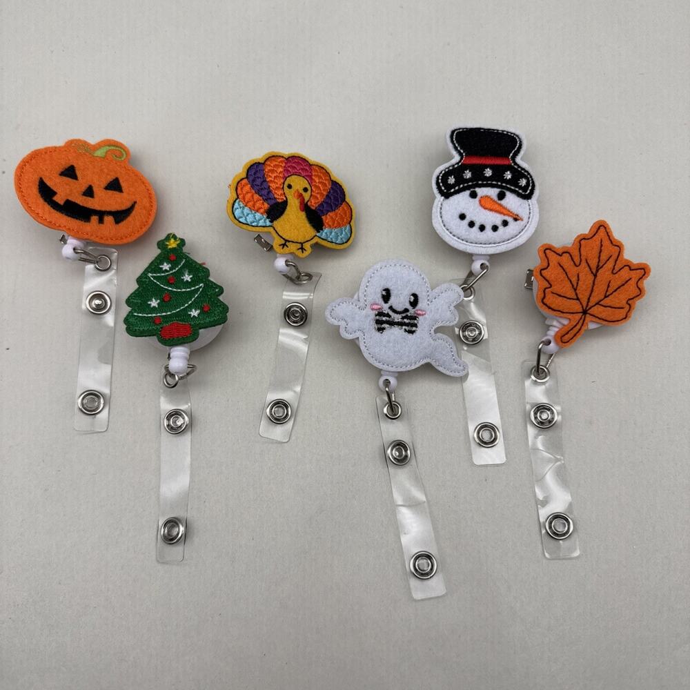 Holiday Badge Reel Christmas Tree Snowman Name Badge Reel Ghost Pumpkin *READ...